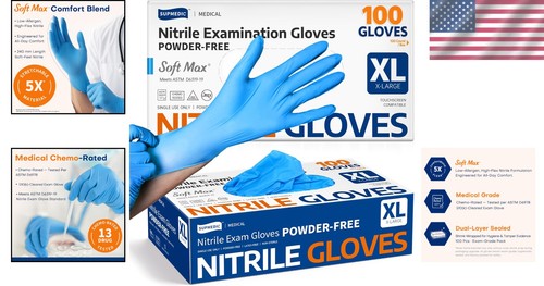 Disposable Nitrile Exam Gloves Pack of 100, Waterproof & Skin-Friendly, XL - Afbeelding 2 van 8