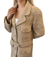 CHANEL Vintage 01A CC Logo Tweed Alpaca Blazer Coat Jacket 38 Light Brown