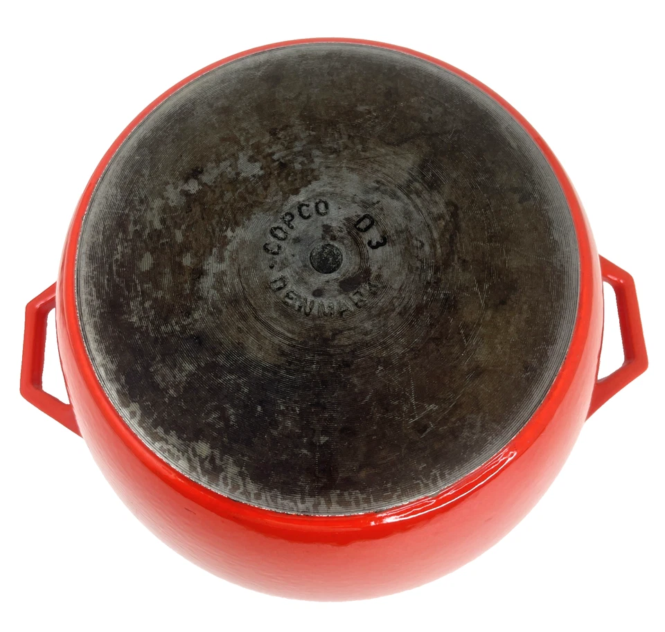 Horno holandés vintage Copco D3 de hierro fundido de 4 cuartos de galón - esmalte naranja Dinamarca Foto 3 de 4