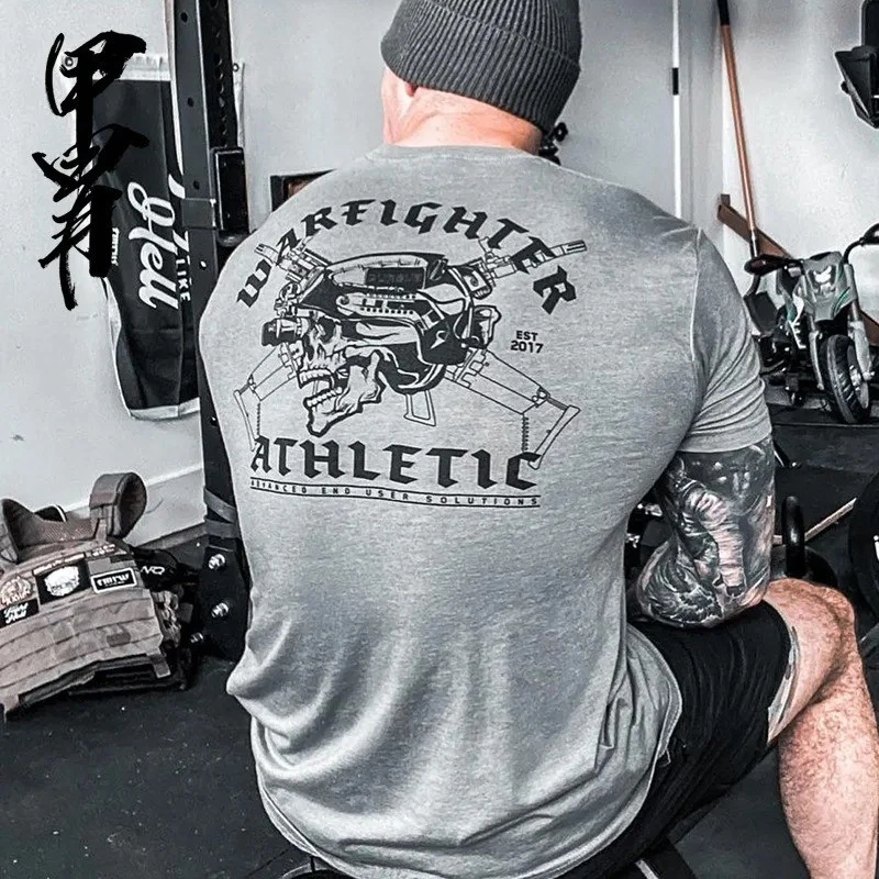 Men's Gym Training Casual Short Sleeved Cotton Oversized Graphic Printed T-Shirt - Picture 2 of 9