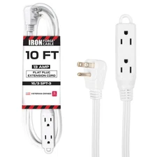 10 Ft Extension Cord with 3 Electrical Power Outlet - 16/3 Durable White Cable