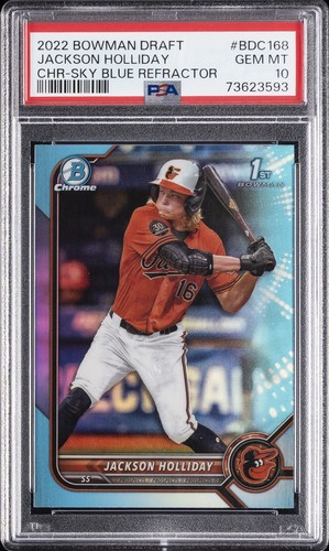 2022 BOWMAN DRAFT CHROME-SKY BLUE REFRACTOR #BDC168 JACKSON HOLLIDAY PSA 10