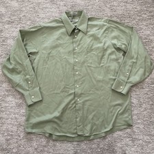 Geoffrey Beene Sateen Dress Shirt Men  s X-Large 17 34/35 Wrinkle Free Green