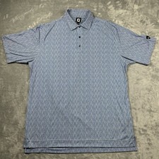 FootJoy FJ Golf Polo Shirt Mens XL Blue White Geometric Performance Stretch