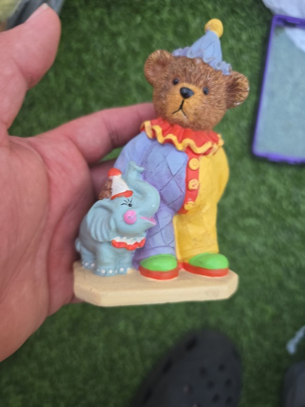 Clown Bear Figurine - Clown Dressed Bear Holding a Elephant 