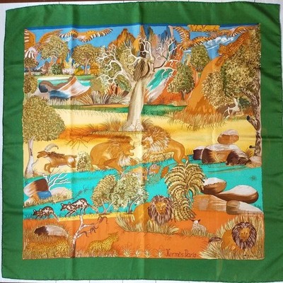 Authentic HERMES Scarf Silk 100% Carre 90 Nuba Mountain Multicolor Used