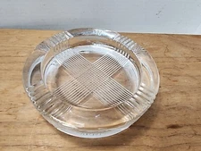 Vtg MERIT Clear Glass Ashtray Heavy Round Etched Design Large 6.5" Diameter EUC