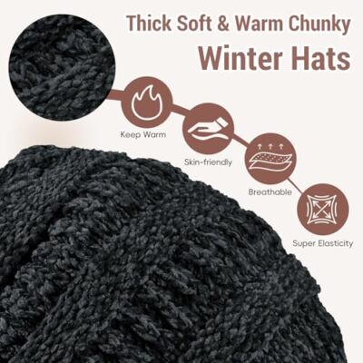 Knit Beanie Hat for Women Thick Fleece Lined Winter Hat Warm  display picture 2