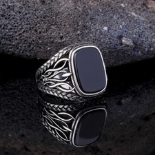 Solid 925 Sterling Silver Handmade Gemstone Black Onyx Comfortable Men's Ring