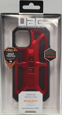UAG Monarch Series iPhone 12 Mini Rugged Leather Metallic Case Crimson Red Metal