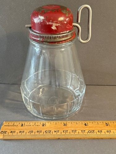 1940'S ARMSTRONG CORK CO DUNKIRK VINTAGE GLASS NUT GRINDER RED TIN LID - Bild 1 von 7