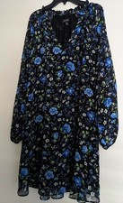 Banana Republic Long Sleeve Floral Dress Black Blue Size XS Retail $89