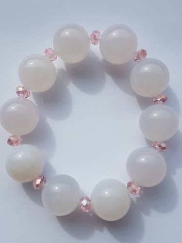 Armband aus weißem Achat und rosa Kristall Stretch Edelstein - Bild 3 von 3