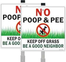 2 Pack No Pooping Dog Signs for Yard - Keep Off Grass Lawn Sign White-10" x 28"