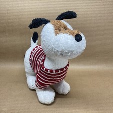 Lands End Gund Puppy Dog Plush 12''H White Brown Black with Red Stripe Sweater