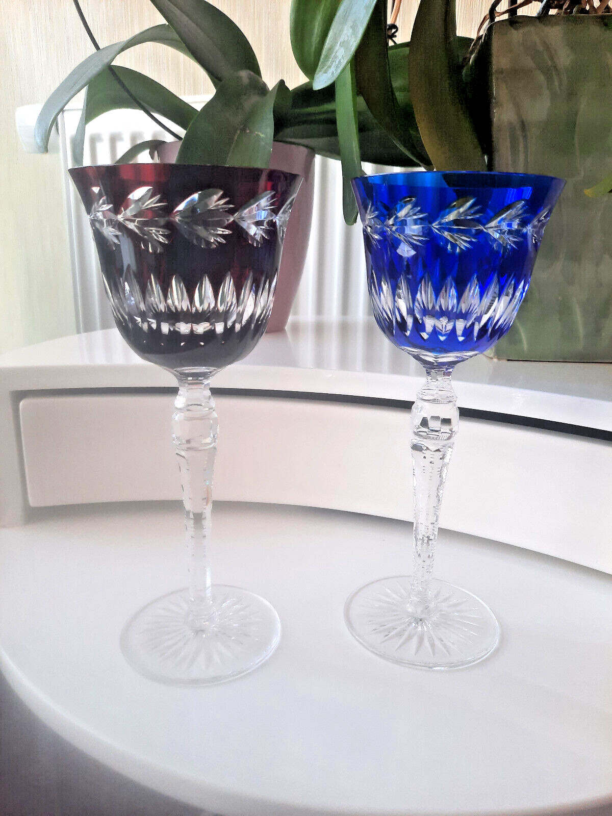 2 LANGSTIELIGE JUGENDSTIL ÜBERFANG RÖMER / WEINGLAS - HANDGESCHLIFFEN, Preis pro