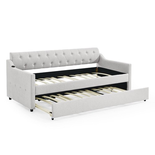 Twin/Full to King Size Daybed Button Trim Bed w/Pop Up Trundle & USB Type-C Port - Picture 9 of 48