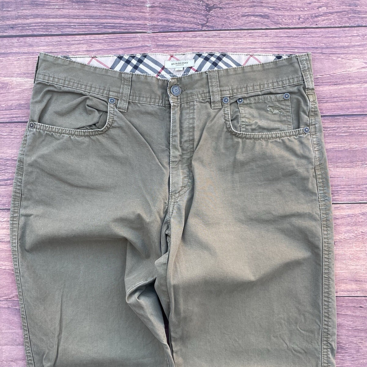 Vintage Burberry London Olive Green Chino Pants Mens Size 34x28