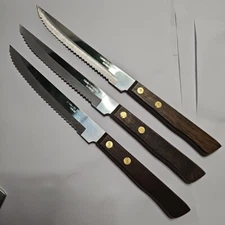 Set Of 3 Steak Knives Stainless Steel Taiwan 8.25" Knife Serrated