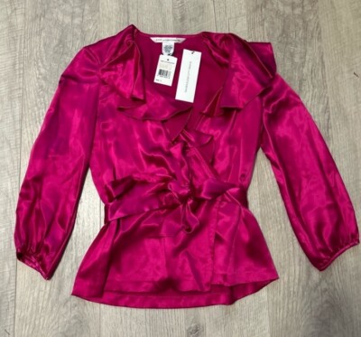 NWT Diane Von Furstenberg Pink Wrap Top Sz 0