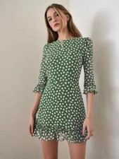 Reformation Dress Sz 8 Green Floral 3/4 Sleeve Mini Dress Cocktail Party Spring