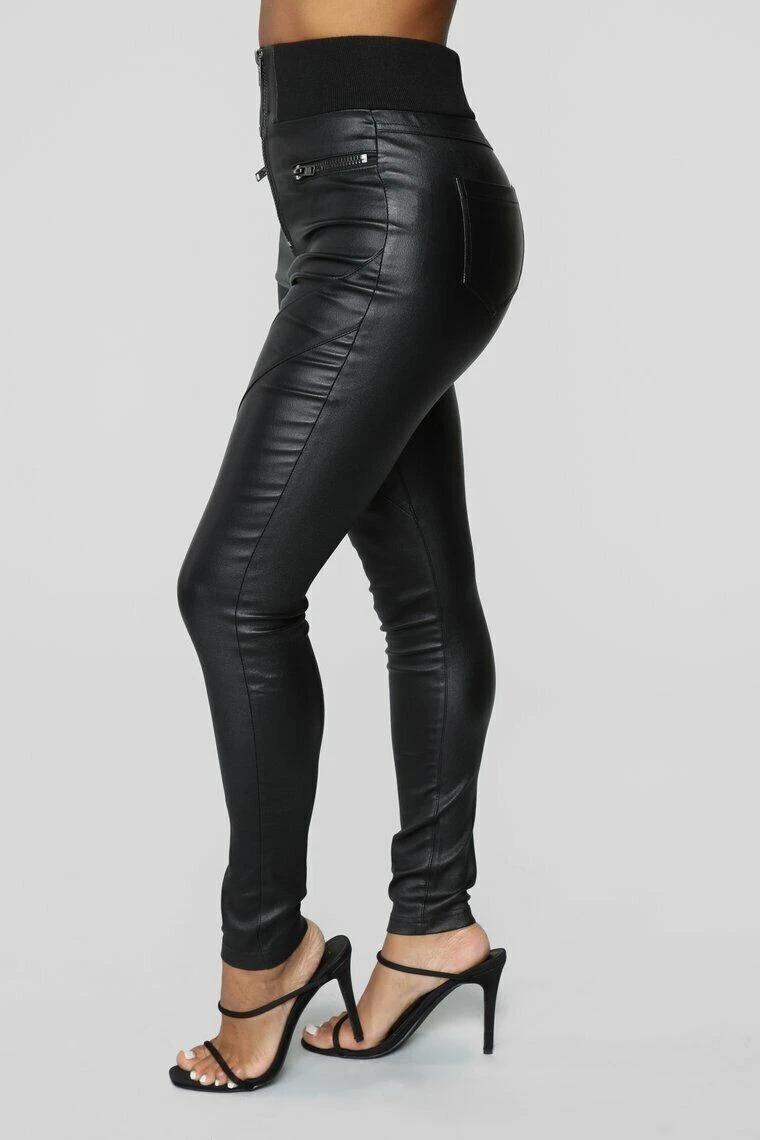 WOMENS LEATHER BIKER PANT LADIES TIGHTS SLIM FIT ADULT MISTRESS BLACK PANTS