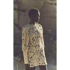 Ulla Johnson Aamina Hand Crocheted Semi Sheer Cotton Mini Dress Neutral Cream L