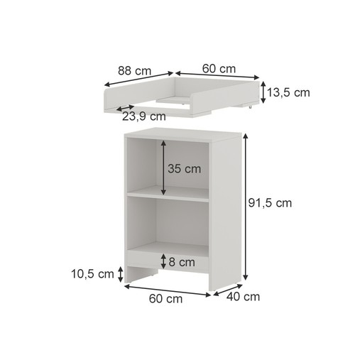 Wickeltisch Mona 60 x 88 cm, Weiß, Wickelkommode inkl. Wickelauflage Vicco - Bild 3 von 7