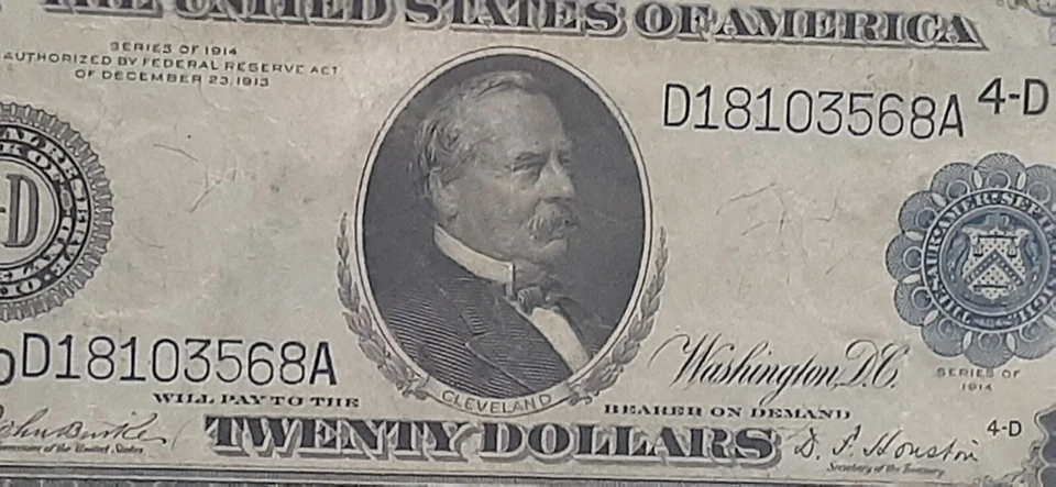  Fr #978 1914 $20 FRN  New York, PMG 35 4-D Choice Very Fine, BURKE/HOUSTON - Image 3 of 4