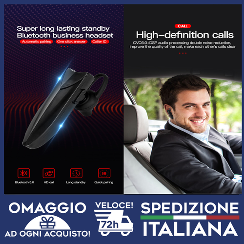 Auricolare Bluetooth con Archetto Universale per Android Iphone P microfono  🇮🇹 | eBay