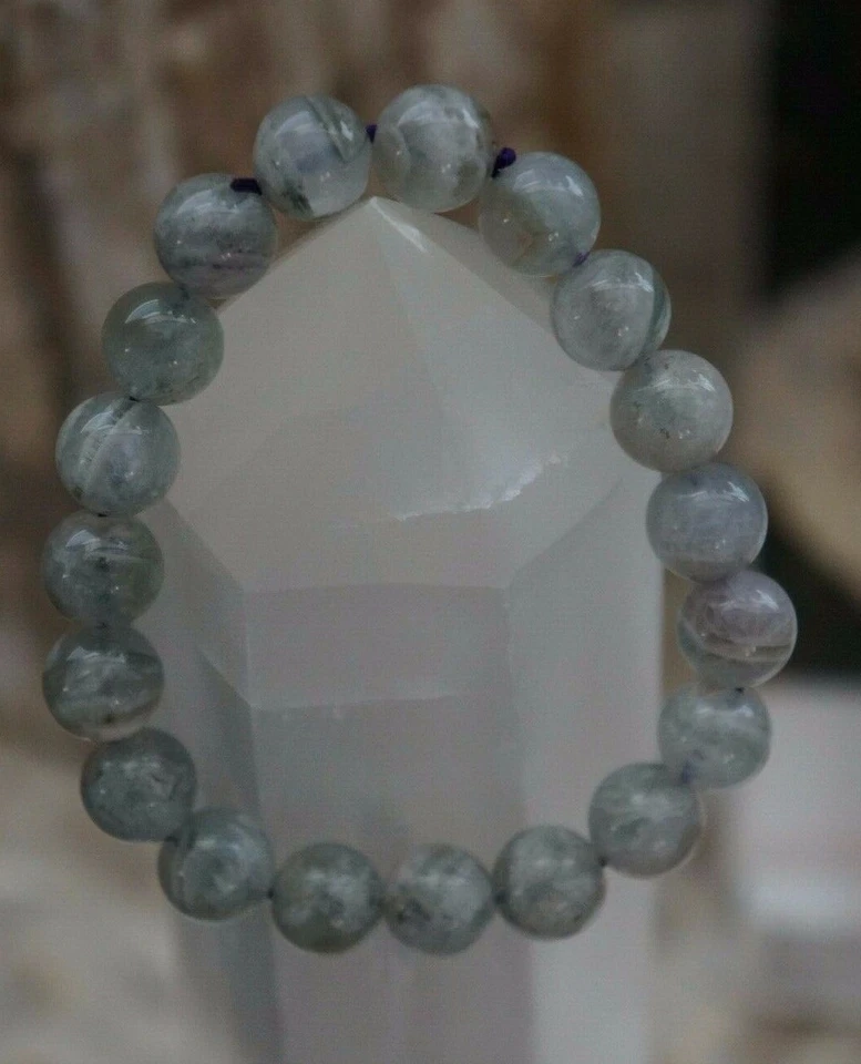 Nova Pulseira Elástica Calmante de Cura Unissex Pedra Semi Preciosa Cinza Ametista - Imagem 2 de 4