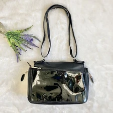 Marc Jacobs Black Leather & Patent Flap front Satchel Shoulder Bag modern