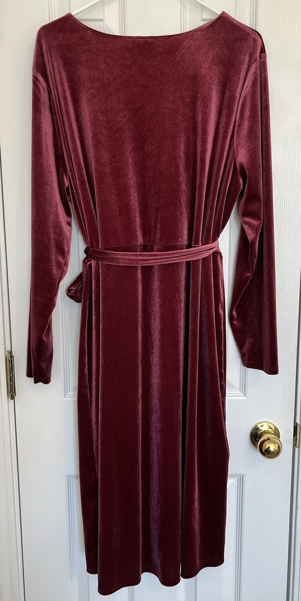 AVA & VIV Womens Plus Dark Pink Velvet Faux Wrap V-Neck Dress size