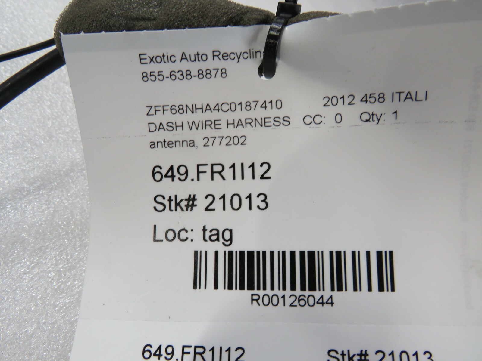 Ferrari 458 Italia, Spider, Radio Wire Harness, Used, P/N 277202