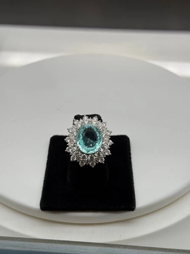 Paraíba Tourmaline Oval Ring with Diamonds - 9.75ct GIA Certified