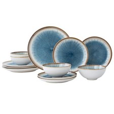Dinnerware Set Blue Stoneware 12 Pieces Service For 4 Stoneware Plates And Bowls