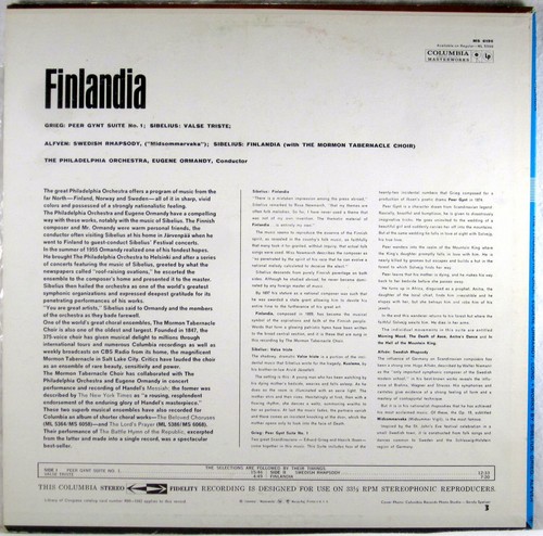 COLUMBIA 6-EYE STEREO 1960 Sibelius FINLANDIA Grieg Alfven Sibelius MS-6196 EX - Imagen 4 de 4