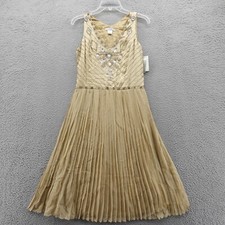NWT WD-NY Beaded Silk Fit Flare Dress 6 Gold Metallic Womens Pleated Midi *