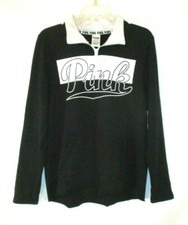 Victoria's Secret PINK 1/4 Zip Sweatshirt Black White XS Long Sleeve Womens XU8