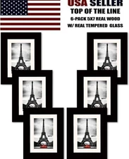 Studio 500 6 Pack Of 5x7 Black Real Wood Tabletop/ Wall Picture Frames W/4x6 Mat