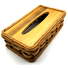 Vintage Wicker  Wood Tissue Box Cover 11x6x3" American Wicker Co. Made in USA