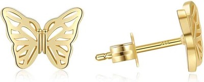 Aretes colgantes de mariposa con dije de mariposa, oro de 14K para mujeres