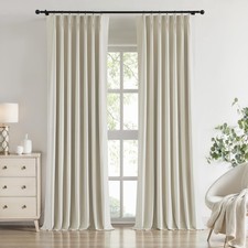 Champagne Ivory Velvet Pinch Pleated Full Blackout Curtains Room Darkening Pl...