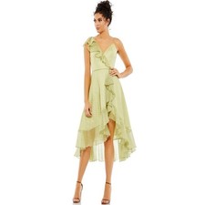 NWT Mac Duggal Green Polka Dot Midi Dress US 8 Ruffled Faux Wrap Cocktail Party 