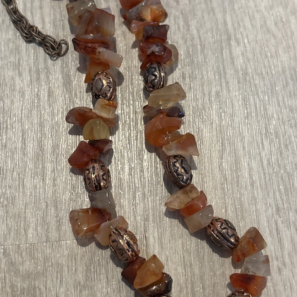 Collar llamativo vintage de cobre cornalina rojo ágata cuentas astilladas con colgante Foto 3 de 4