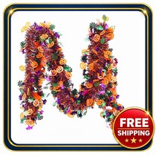Halloween Tinsel Garland 60Ft Orange Purple Green Bat Pumpkin Web