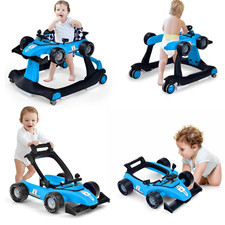 4-In-1 Baby Walker, Activity Push Walker W/3 Adjustable Heights, Smooth Wheels W