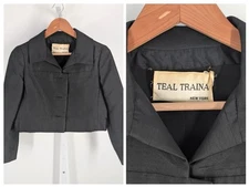 Teal Traina by Geoffrey Beene Vintage 50s 60s Silk Structured Cropped Jacket 36"