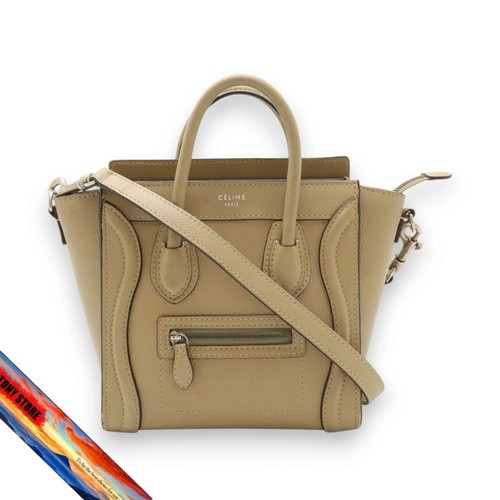 CELINE Luggage Nano Shopper Bag Leather Beige 2WAY Shoulder Crossbody