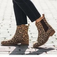 Lucky Brand Ressy Ankle Booties Womens 6M Brown Leather Animal Print Boots Boho